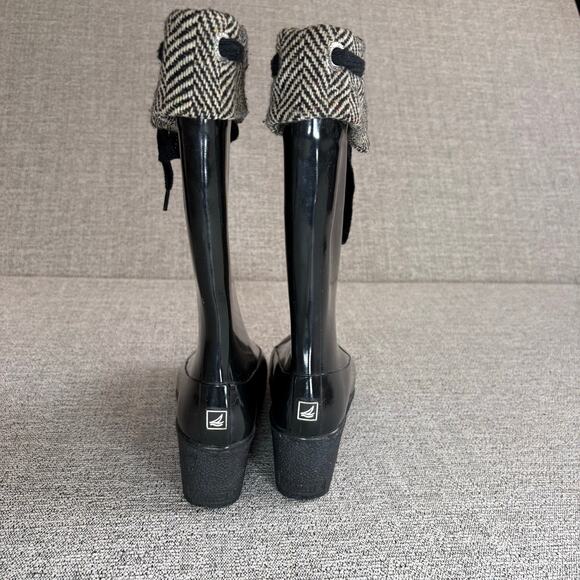 SPERRY Black Top Sider Herringbone Wedge Waterproof Rubber Boots, Size 6M - Picture 4 of 8